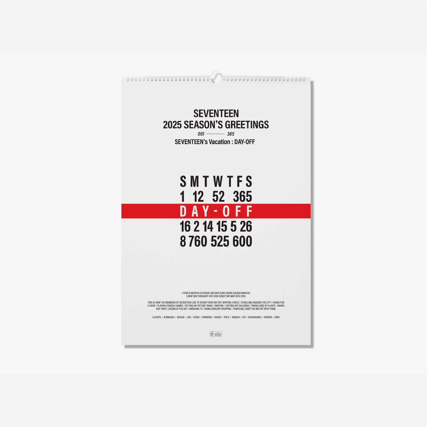 SEVENTEEN 2025 SEASON'S GREETINGS WALL CALENDAR VERSION COVER